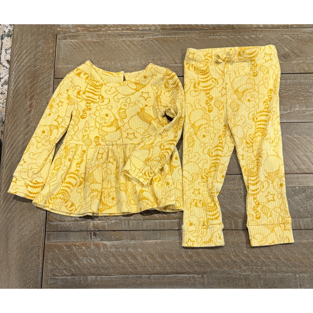 Disney Winnie the Pooh Yellow Ribbed Top & Leggings Set – Size 18‎ Months